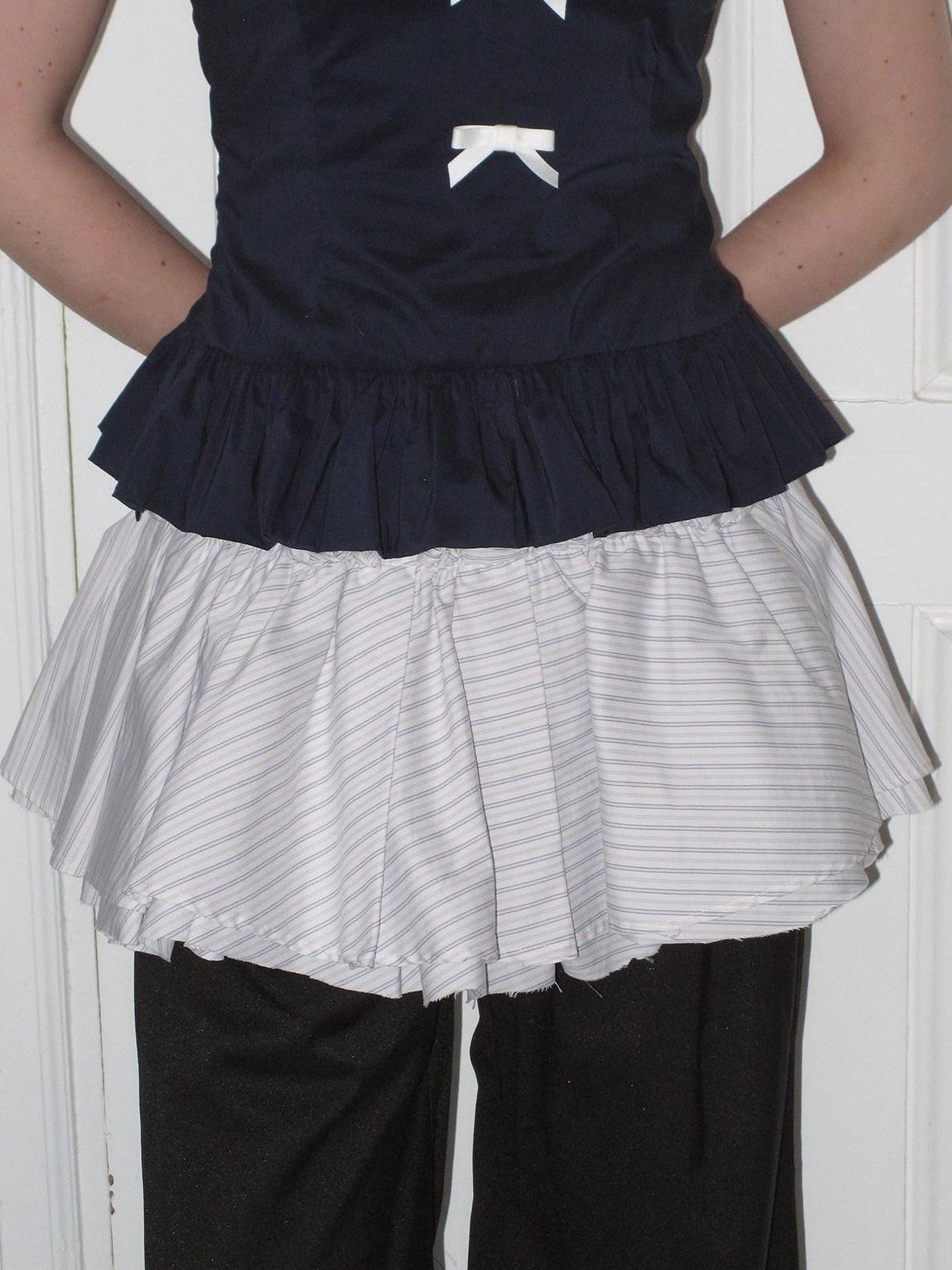 Dorydory Navy White Bow Lapel Waist Cinched Cardigan Women&