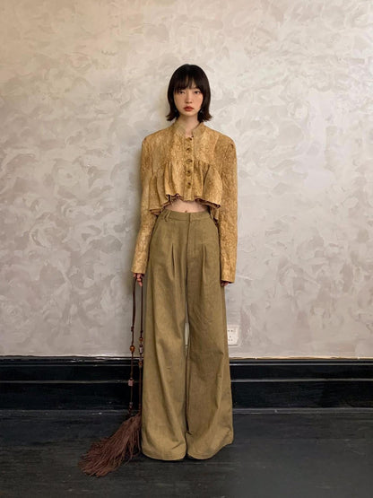 Dorydory New Chinese Style High Waist Wide Leg Cotton Women&