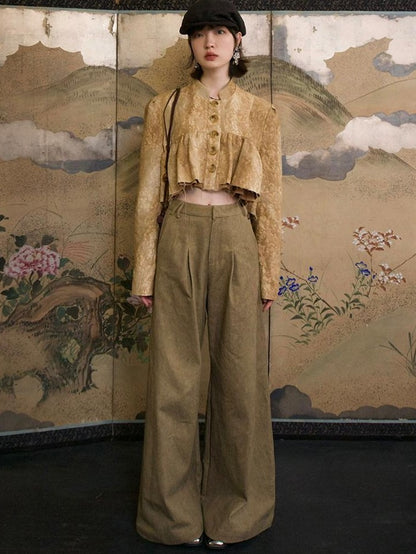 Dorydory New Chinese Style High Waist Wide Leg Cotton Women&