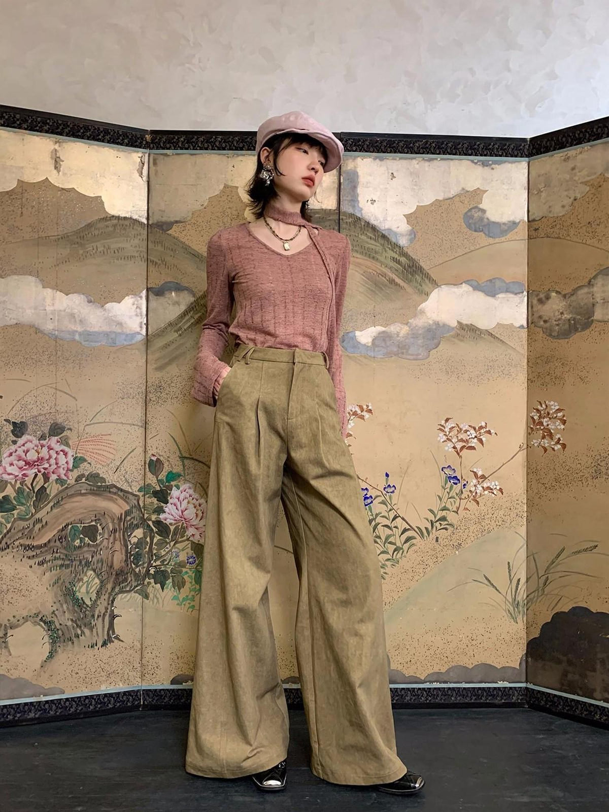 Dorydory New Chinese Style High Waist Wide Leg Cotton Women&