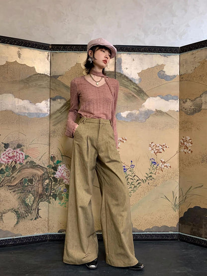 Dorydory New Chinese Style High Waist Wide Leg Cotton Women&