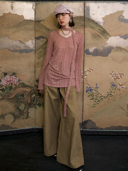 Dorydory New Chinese Style High Waist Wide Leg Cotton Women&