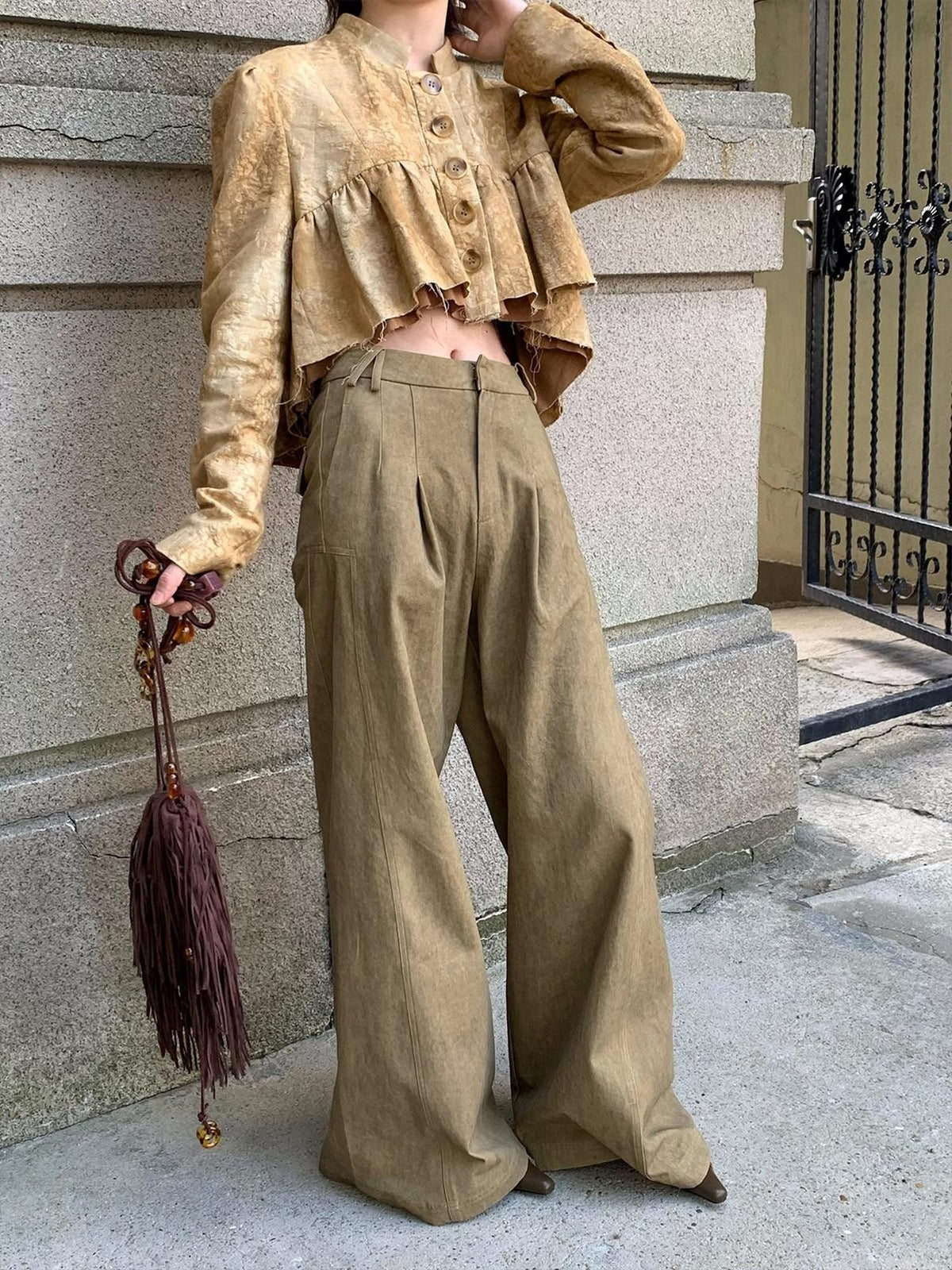 Dorydory New Chinese Style High Waist Wide Leg Cotton Women&