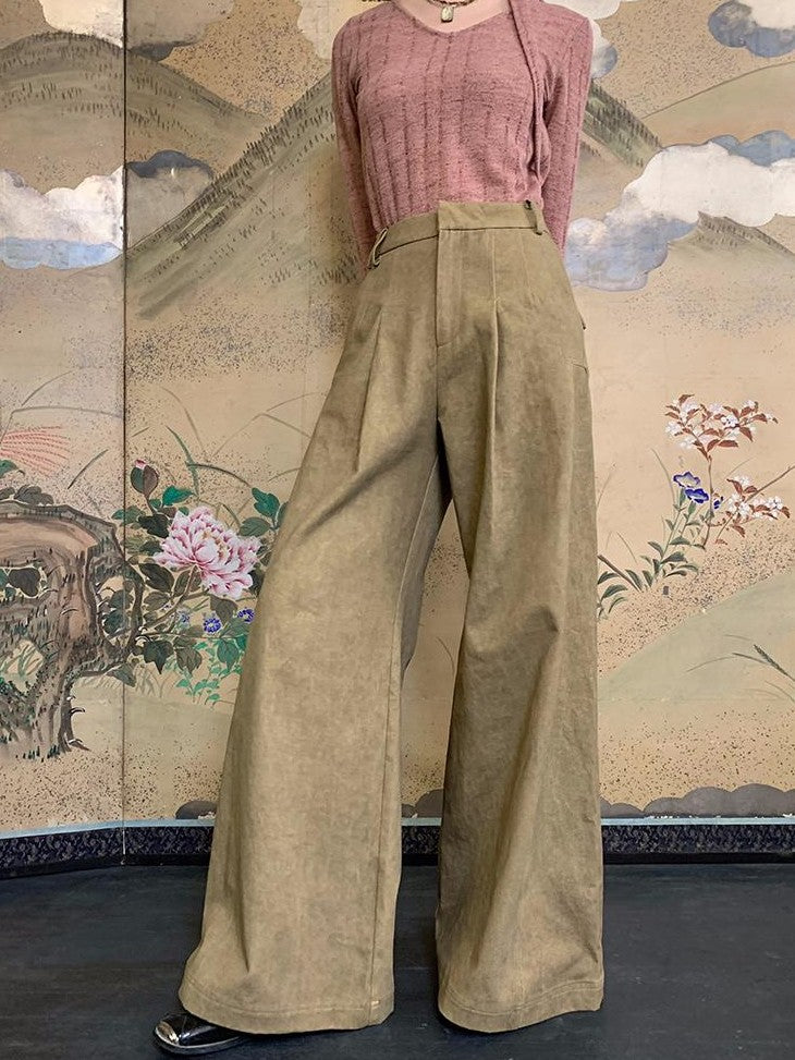Dorydory New Chinese Style High Waist Wide Leg Cotton Women&
