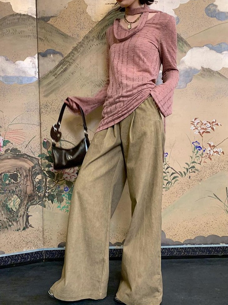 Dorydory New Chinese Style High Waist Wide Leg Cotton Women&