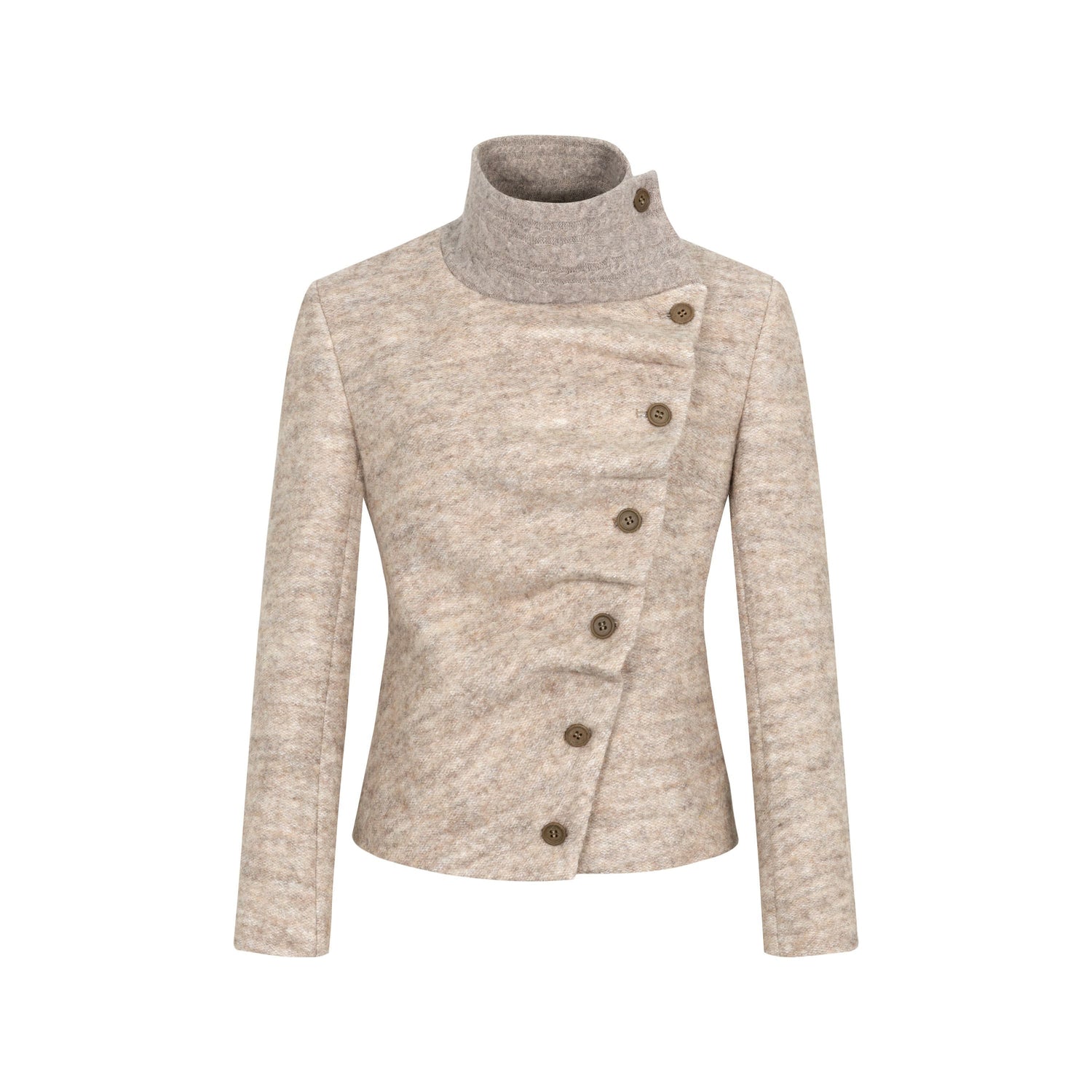 Dorydory_Oatmeal_Knitted_Collar_Patchwork_Asymmetric_Placket_Women&