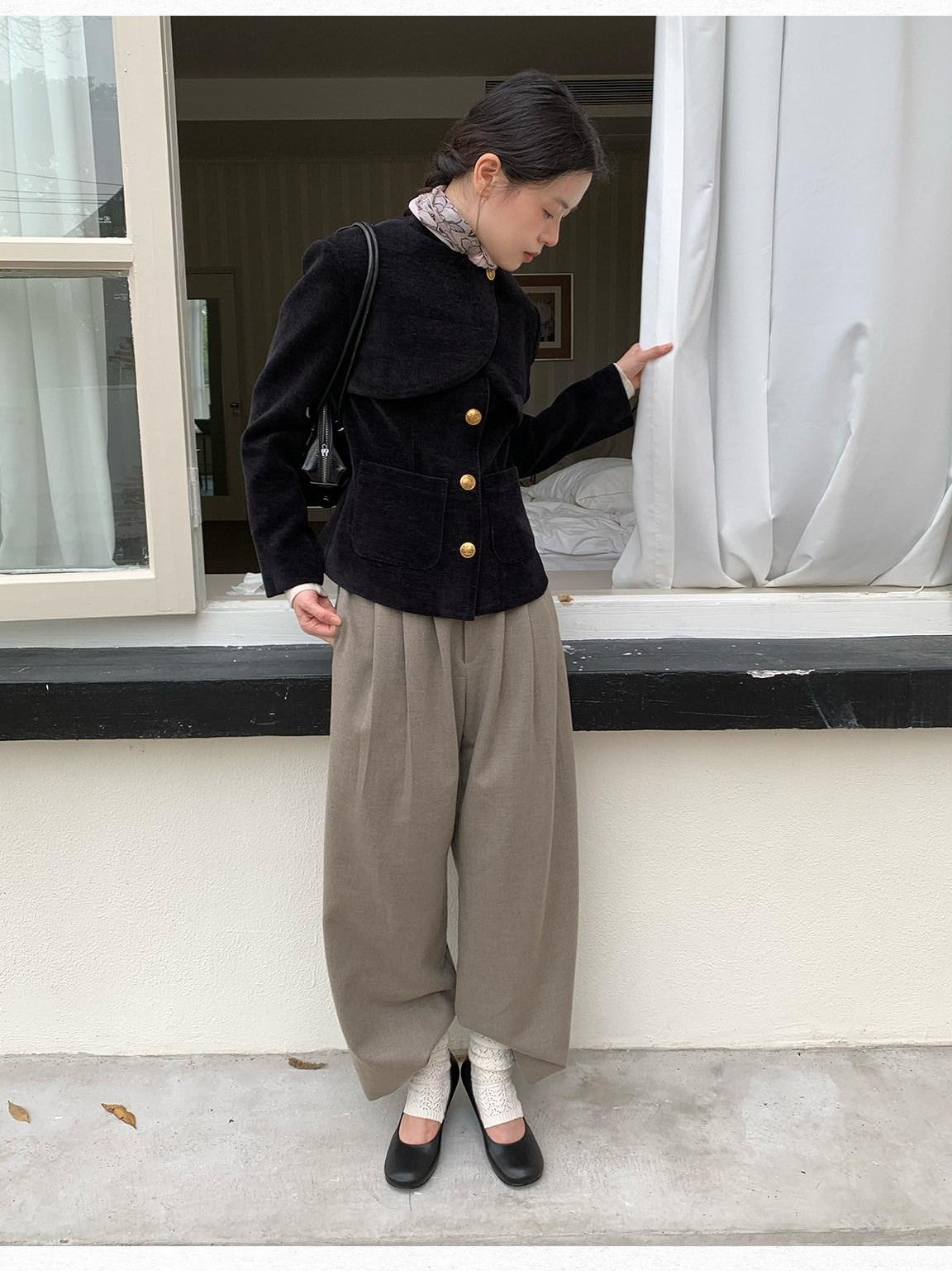 Dorydory Oatmeal Patch Pocket Pleated High Waist Women&