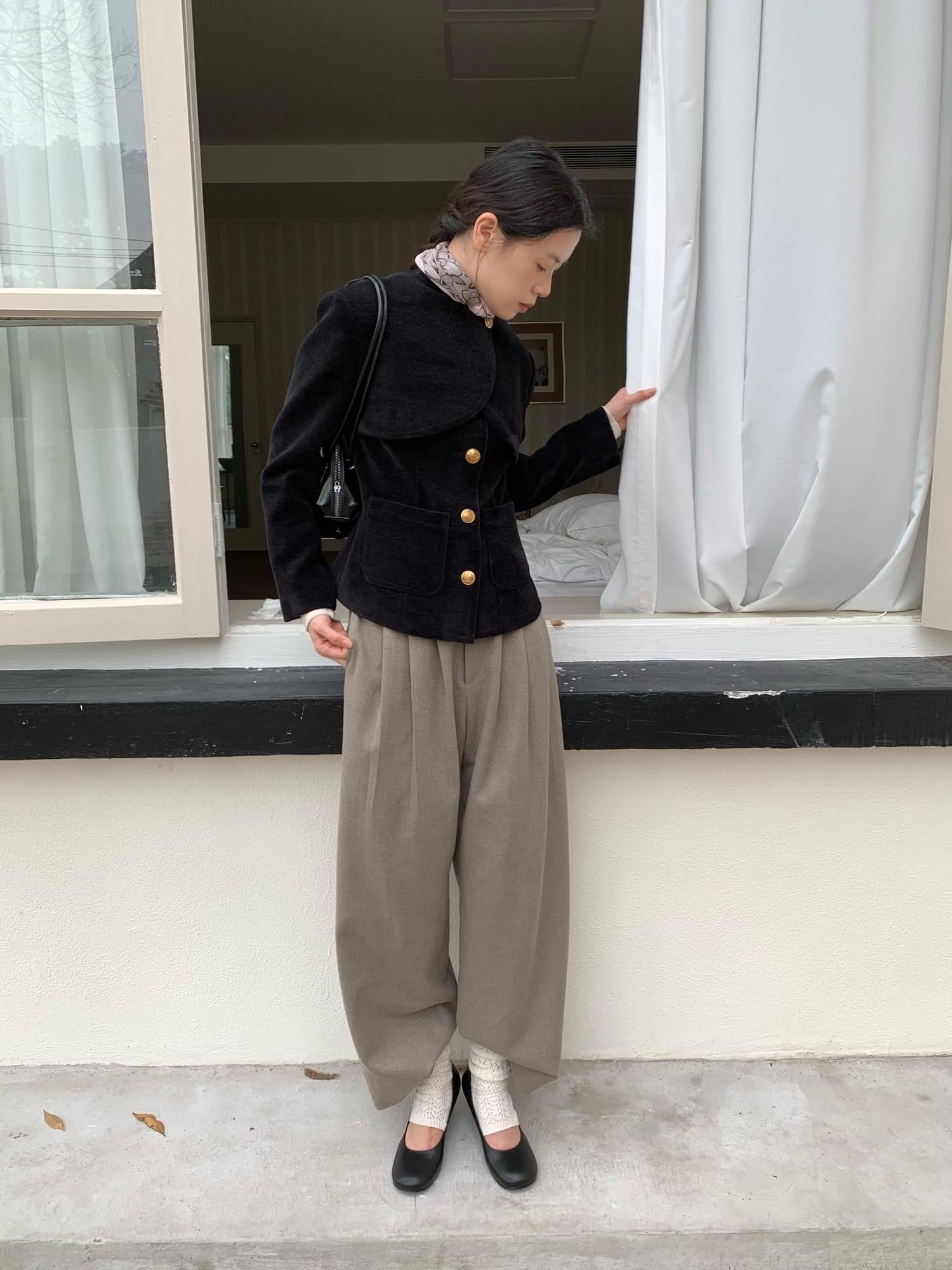Dorydory Oatmeal Patch Pocket Pleated High Waist Women&