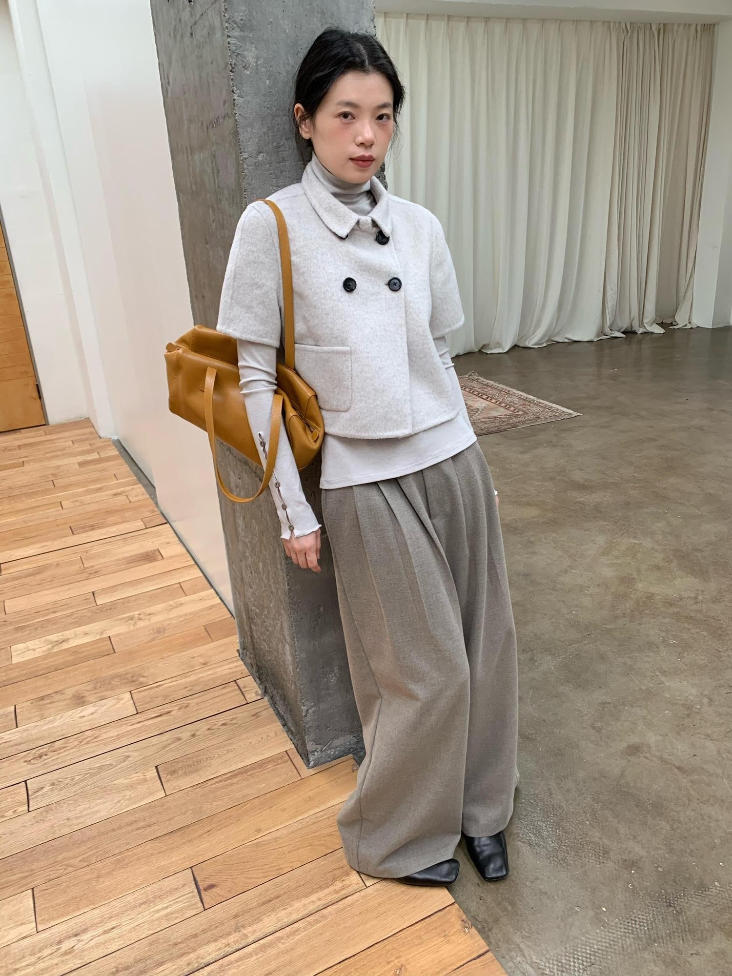 Dorydory Oatmeal Patch Pocket Pleated High Waist Women&