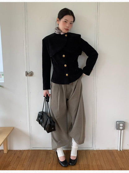 Dorydory Oatmeal Patch Pocket Pleated High Waist Women&