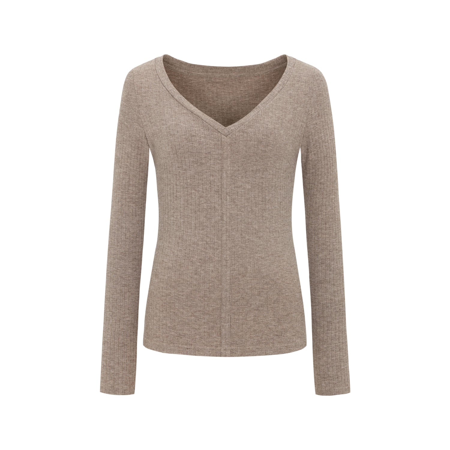 Dorydory_Oatmeal_V-neck_Ribbed_Slim_Fit_Women&
