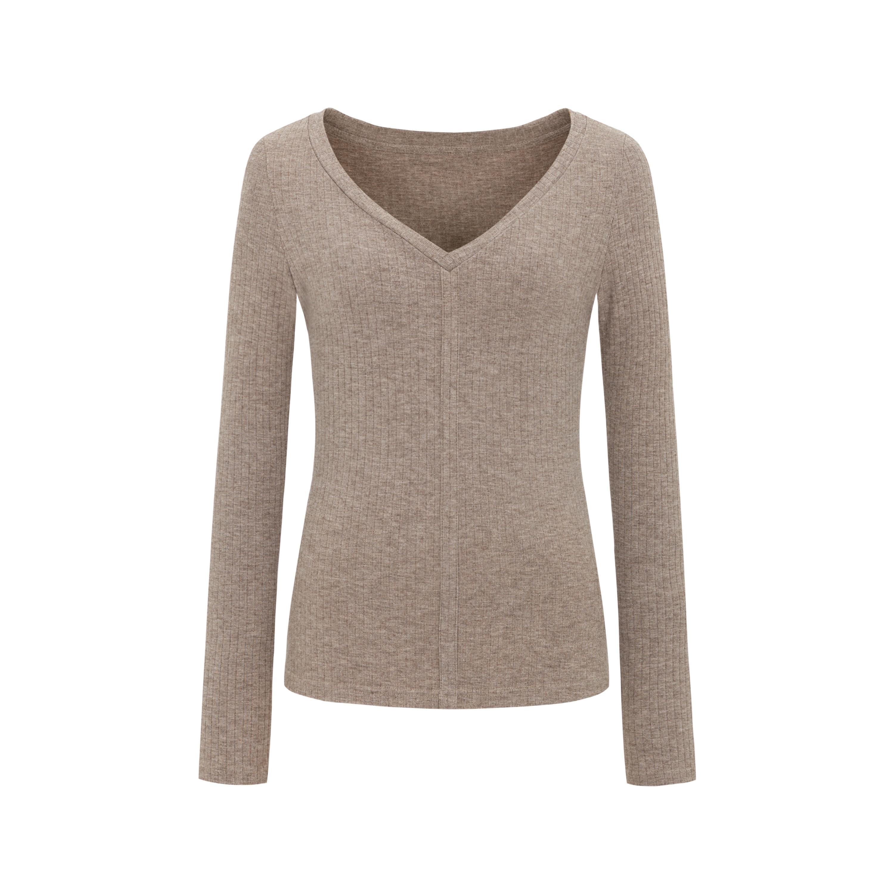 Dorydory_Oatmeal_V-neck_Ribbed_Slim_Fit_Women&