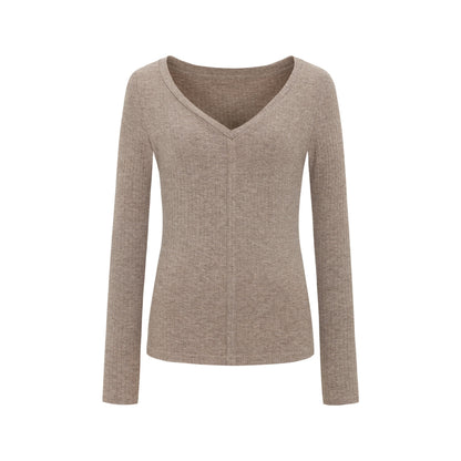 Dorydory_Oatmeal_V-neck_Ribbed_Slim_Fit_Women&