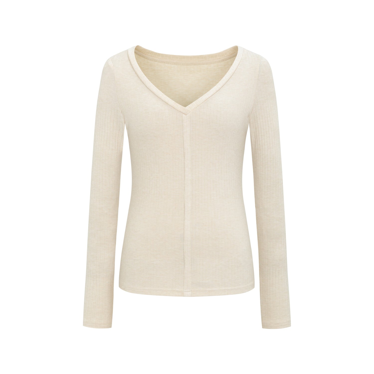 Dorydory_Oatmeal_V-neck_Ribbed_Slim_Fit_Women&