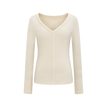 Dorydory_Oatmeal_V-neck_Ribbed_Slim_Fit_Women&