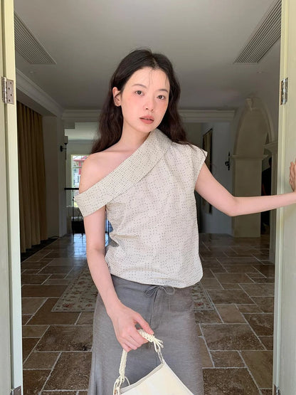 Off Shoulder Gingham Peplum Top With Detachable Sleeve