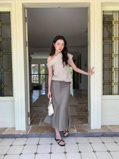 Off Shoulder Gingham Peplum Top With Detachable Sleeve