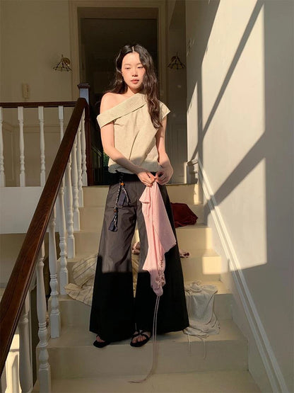 Off Shoulder Gingham Peplum Top With Detachable Sleeve