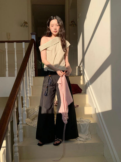 Off Shoulder Gingham Peplum Top With Detachable Sleeve