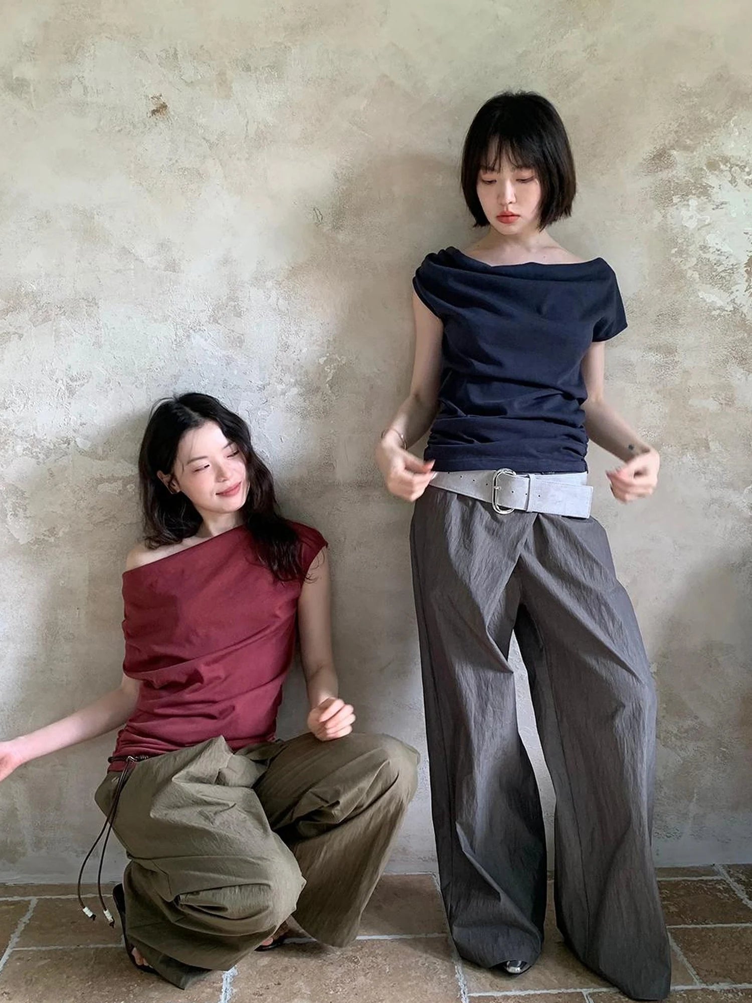 Off Shoulder Ruffle Neckline T-shirt In Red