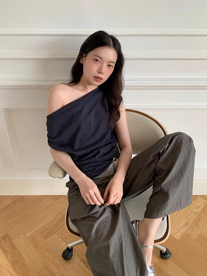 Off Shoulder Ruffle Neckline T-shirt In Red