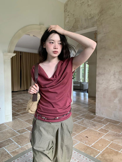 Off Shoulder Ruffle Neckline T-shirt In Red