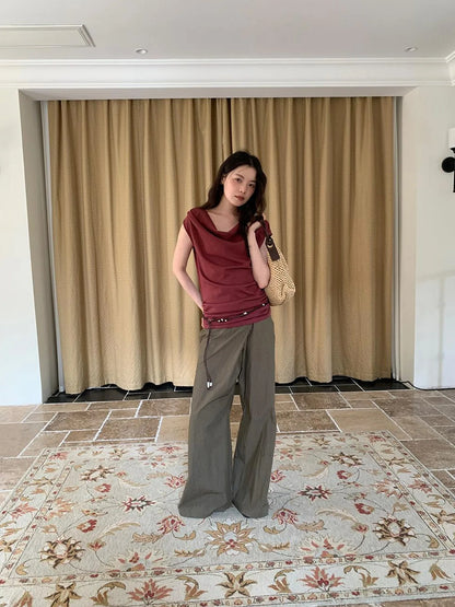 Off Shoulder Ruffle Neckline T-shirt In Red