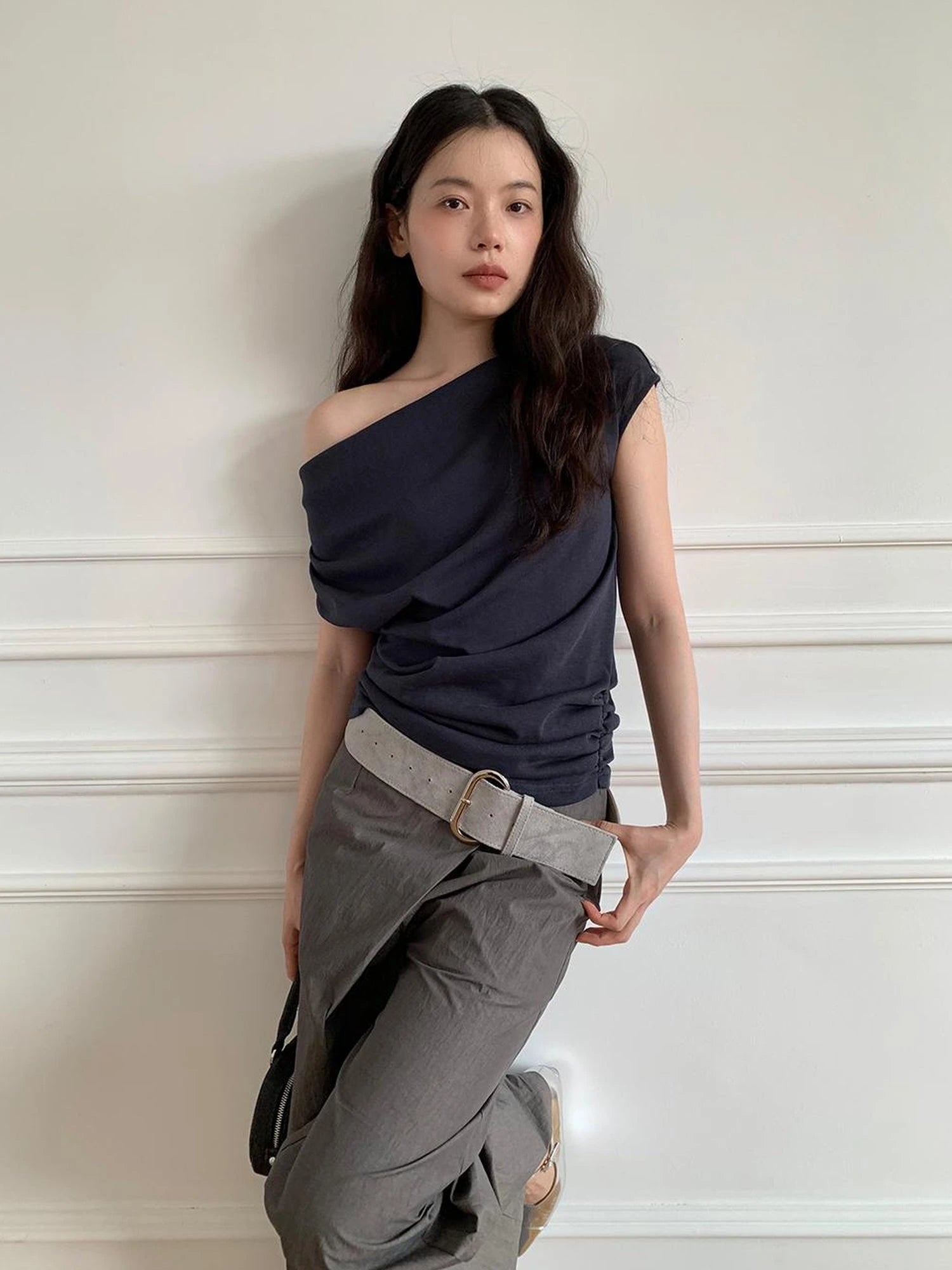 Off Shoulder Ruffle Neckline T-shirt In Red