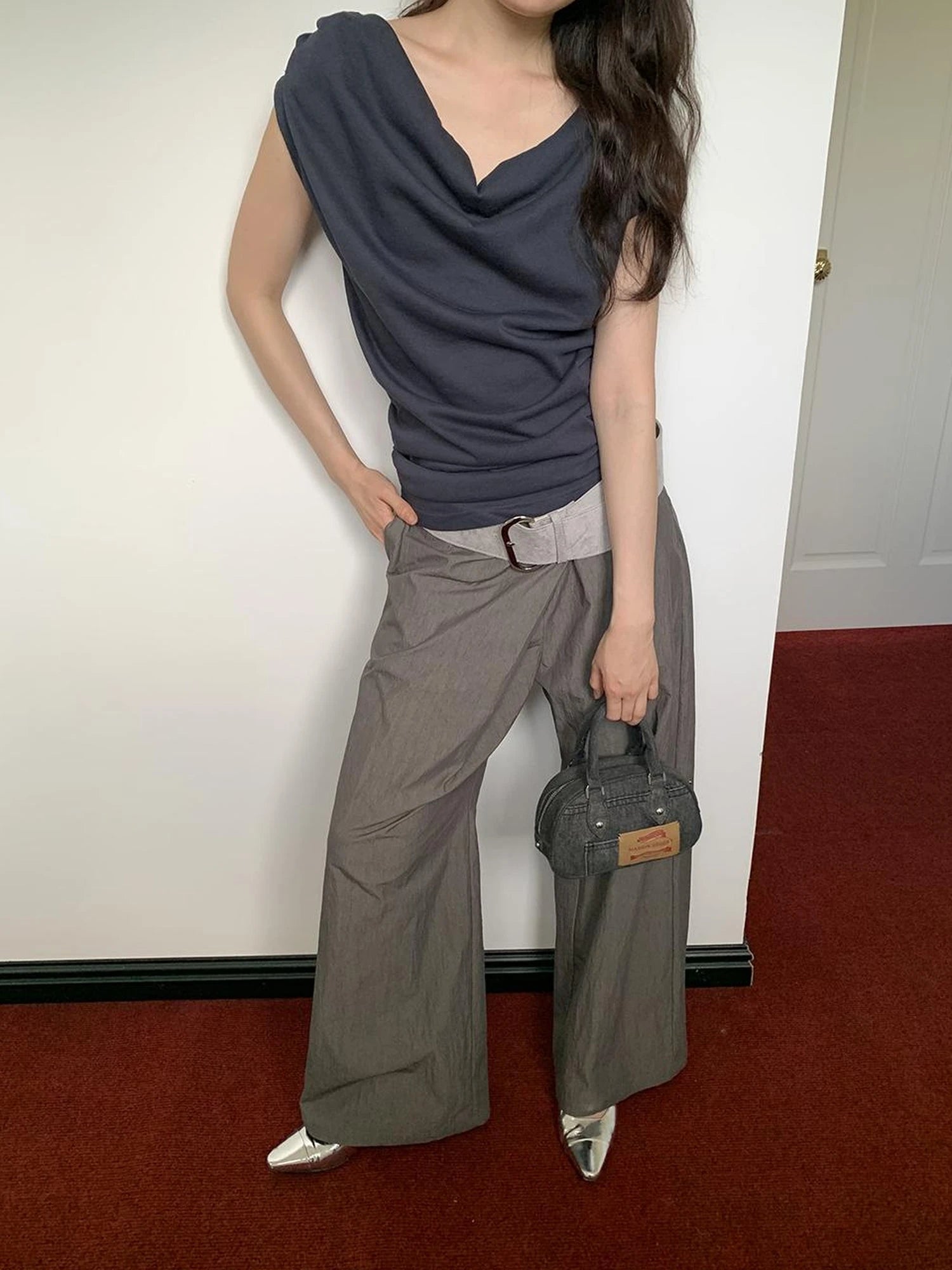 Off Shoulder Ruffle Neckline T-shirt In Red