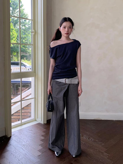 Off Shoulder Ruffle Neckline T-shirt In Red