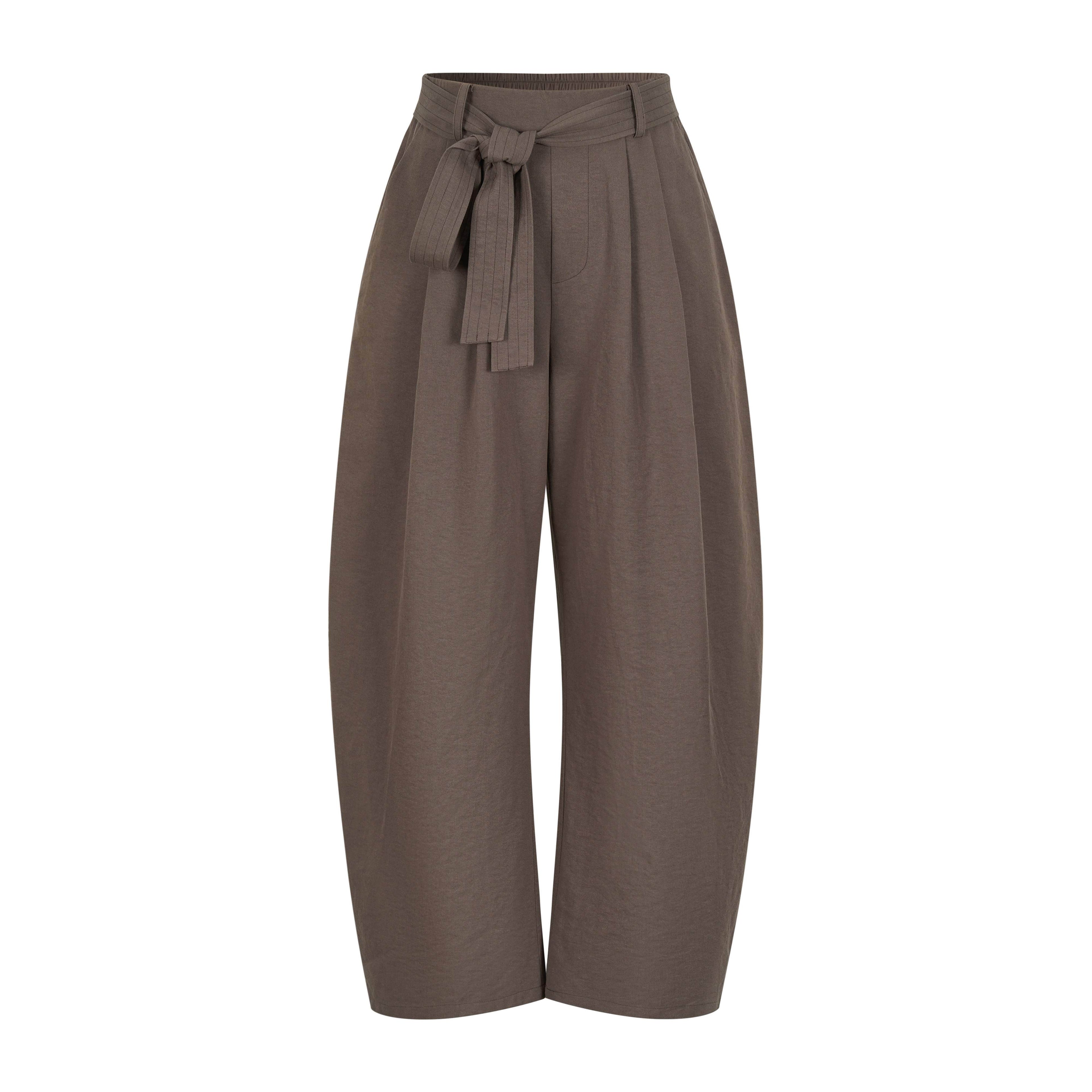 Dorydory_Olive_Double_Pleat_Drapey_Curved_Tie_Women&