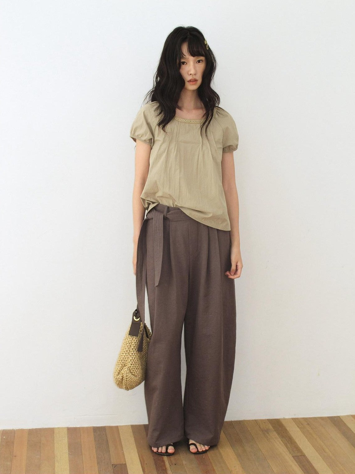 Dorydory Olive Double Pleat Drapey Curved Tie Women&