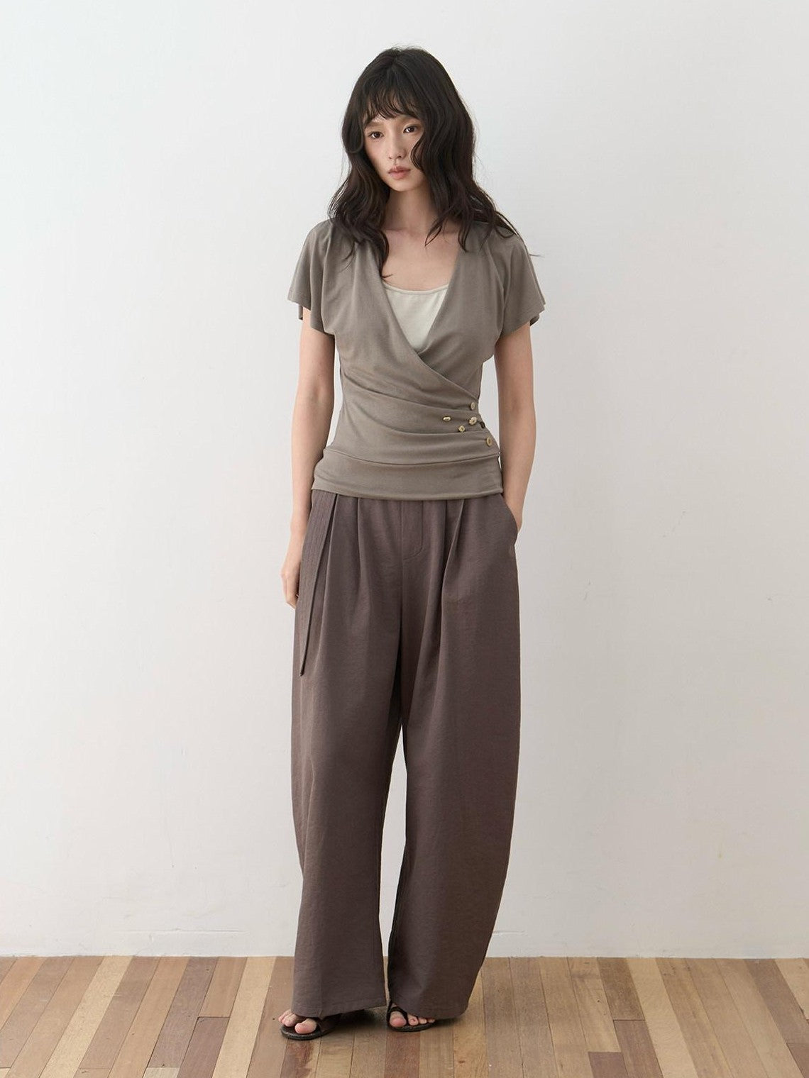 Dorydory Olive Double Pleat Drapey Curved Tie Women&