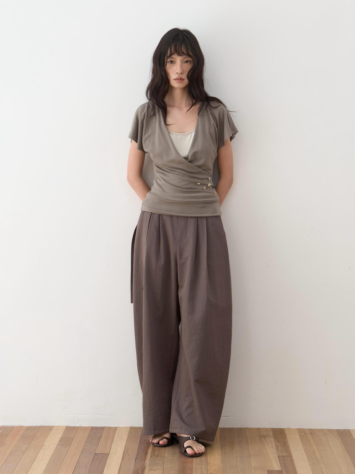 Dorydory Olive Double Pleat Drapey Curved Tie Women&