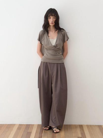 Dorydory Olive Double Pleat Drapey Curved Tie Women&