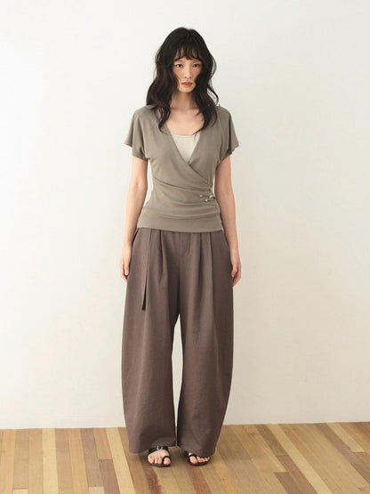 Dorydory Olive Double Pleat Drapey Curved Tie Women&