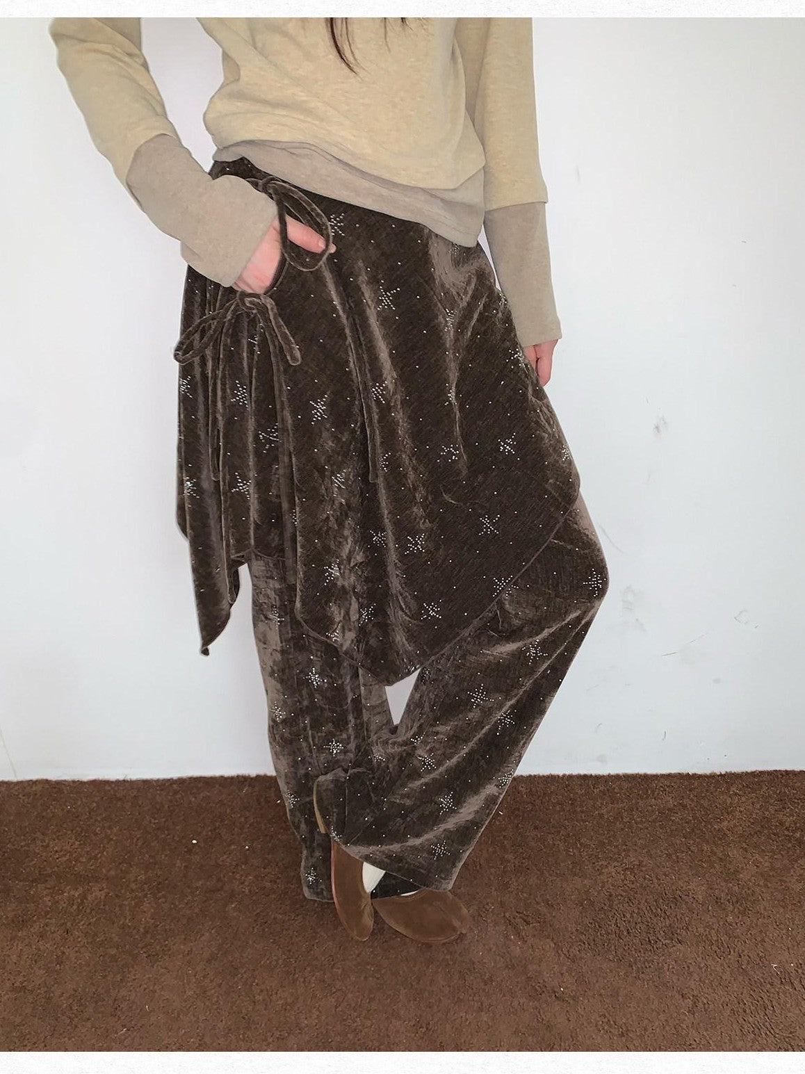 Dorydory Olive Green Rhinestone Asymmetric Skort Women&