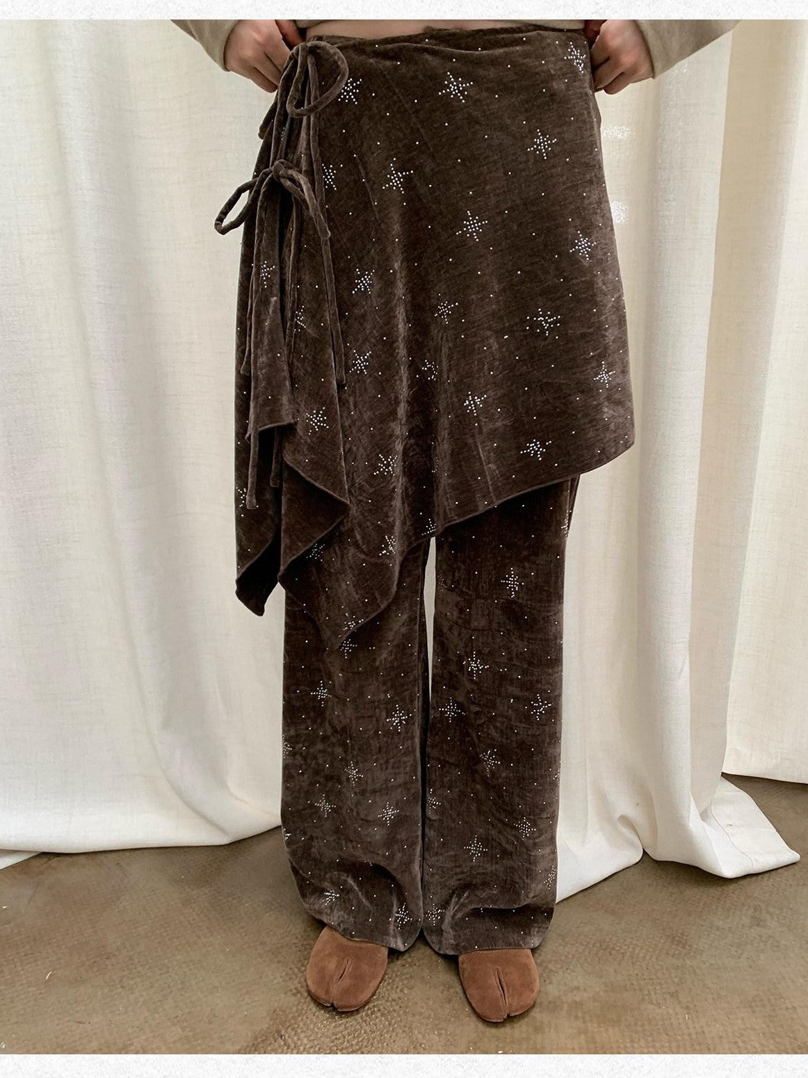 Dorydory Olive Green Rhinestone Asymmetric Skort Women&