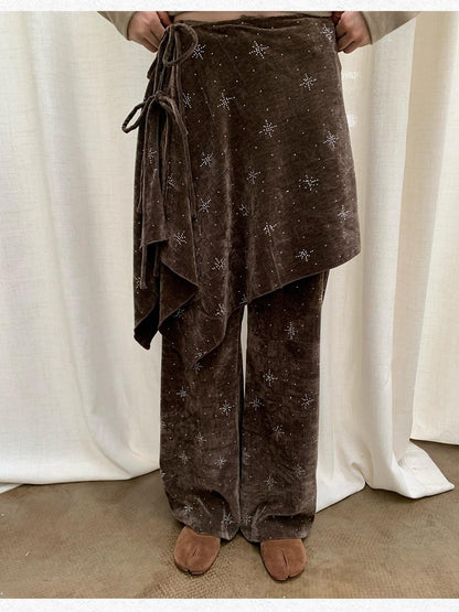 Dorydory Olive Green Rhinestone Asymmetric Skort Women&