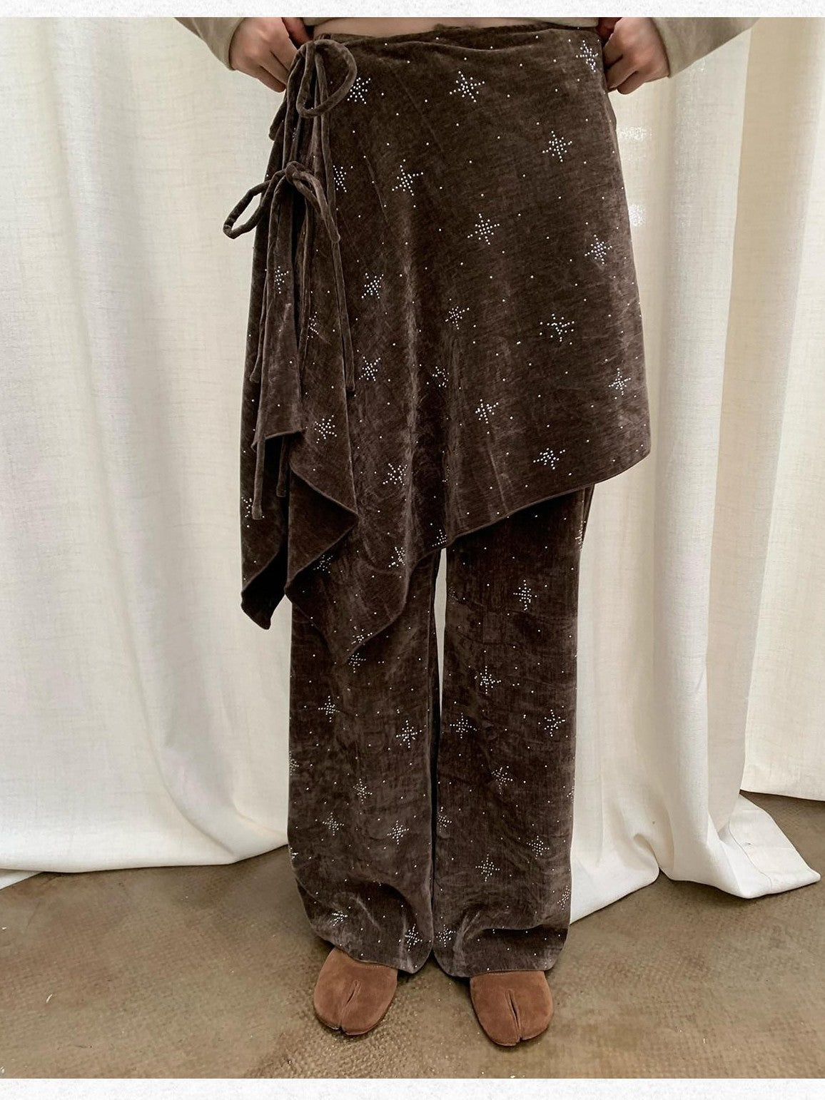 Dorydory Olive Green Rhinestone Asymmetric Skort Women&