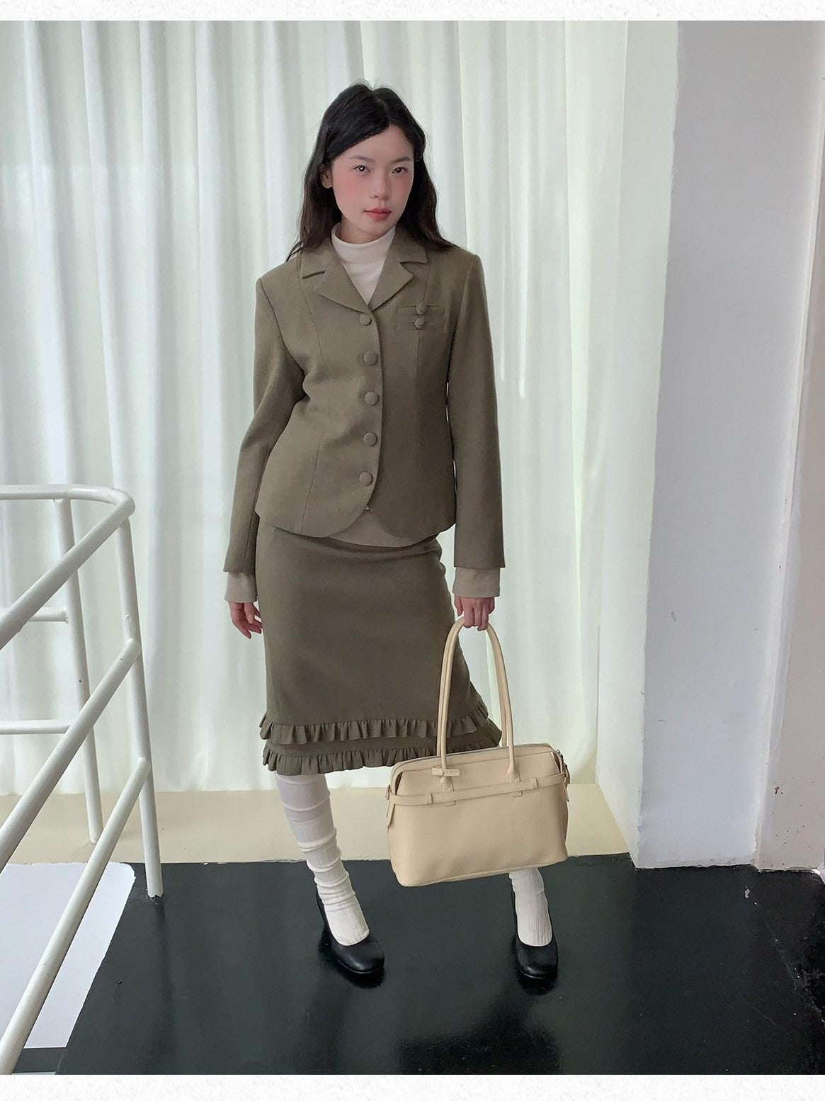 Dorydory Olive Green Vintage Cinched Waist Slimming Women&