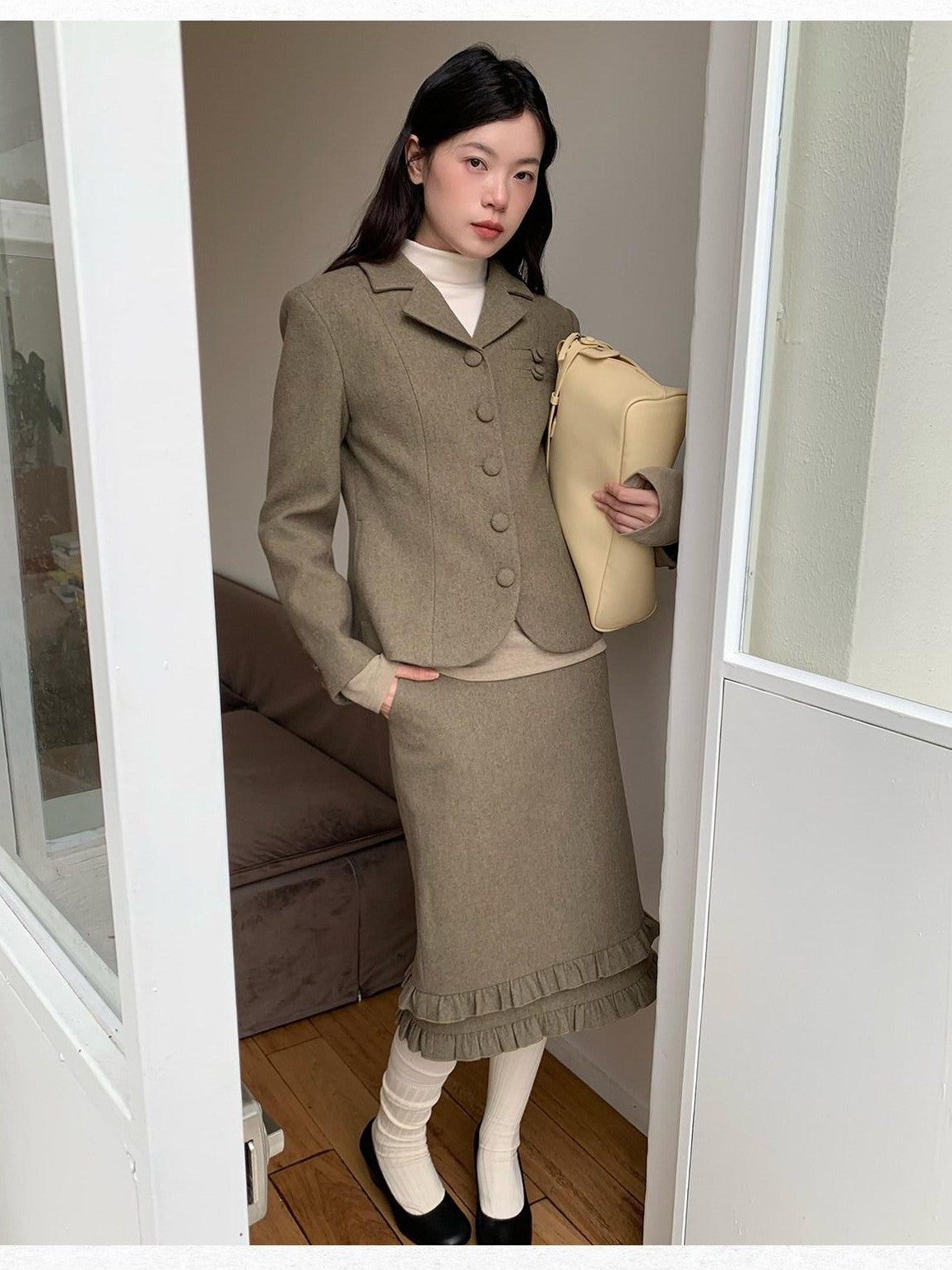 Dorydory Olive Green Vintage Cinched Waist Slimming Women&