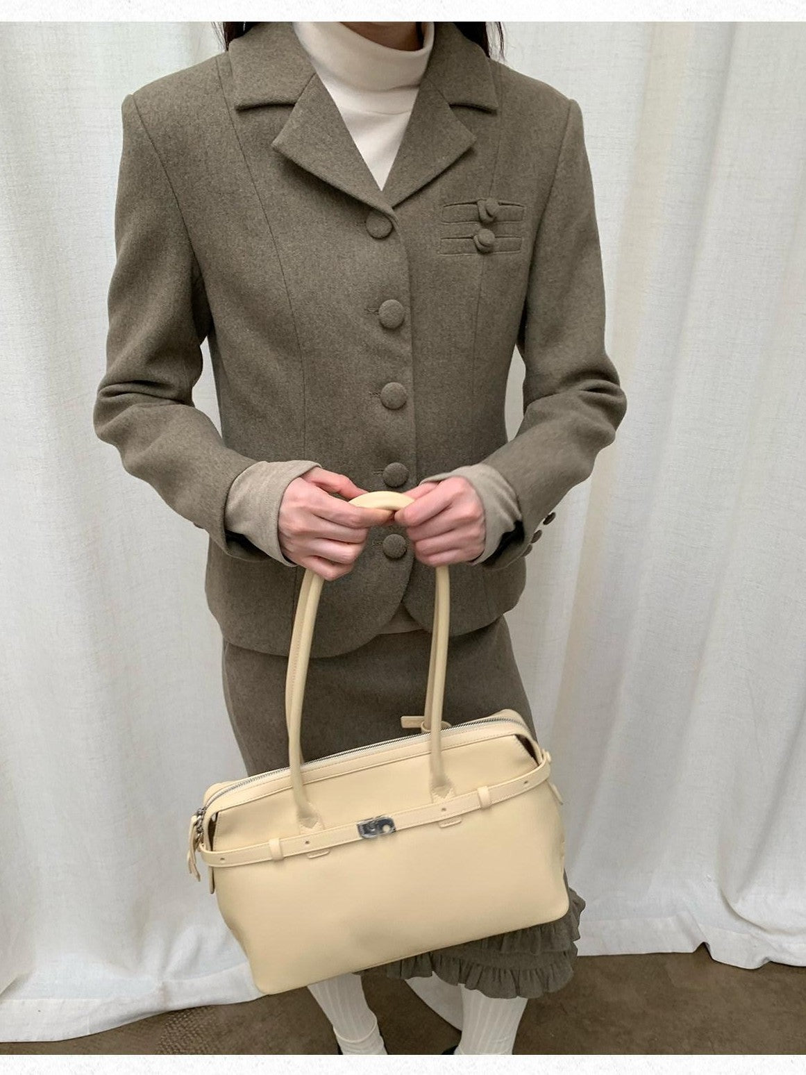 Dorydory Olive Green Vintage Cinched Waist Slimming Women&