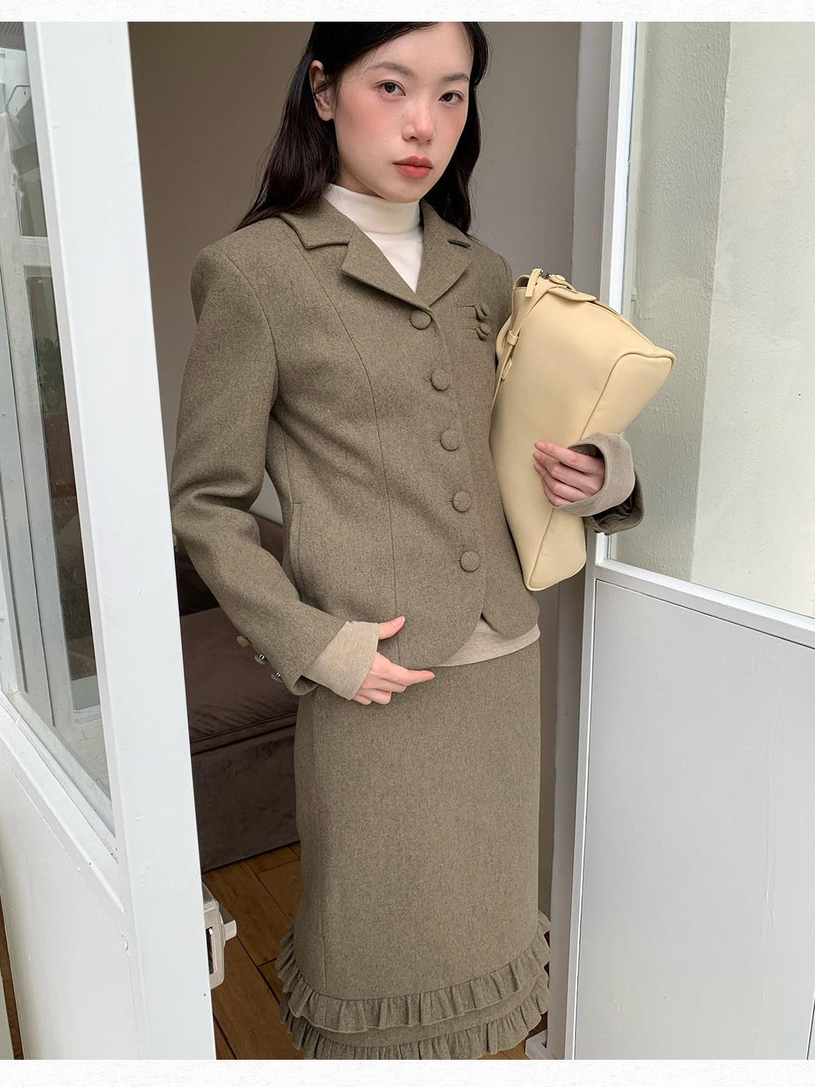 Dorydory Olive Green Vintage Cinched Waist Slimming Women&