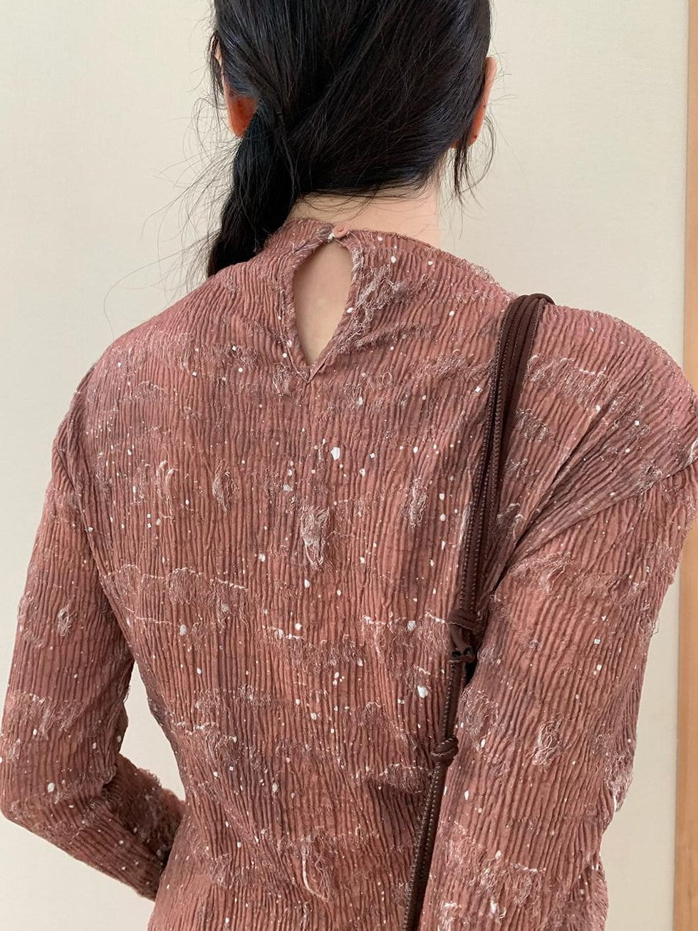 Dorydory Orange Shimmer Ombre Pleated Long Sleeve Slim Women&