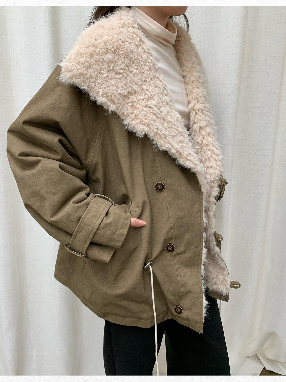 Dorydory Oversized Lapel Distressed Vintage Warm Women&