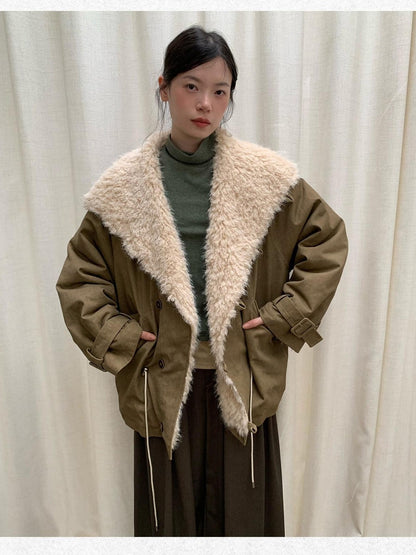 Dorydory Oversized Lapel Distressed Vintage Warm Women&