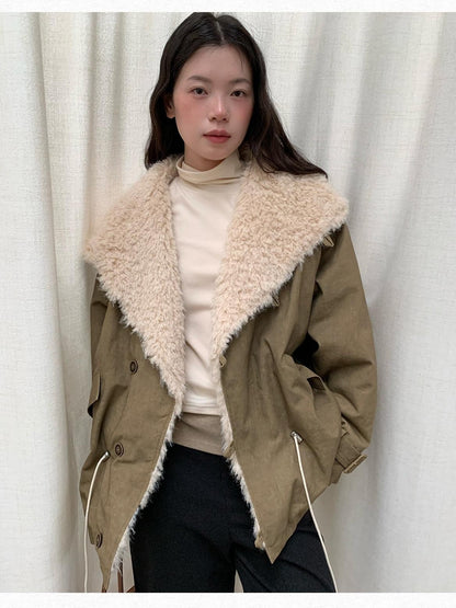 Dorydory Oversized Lapel Distressed Vintage Warm Women&