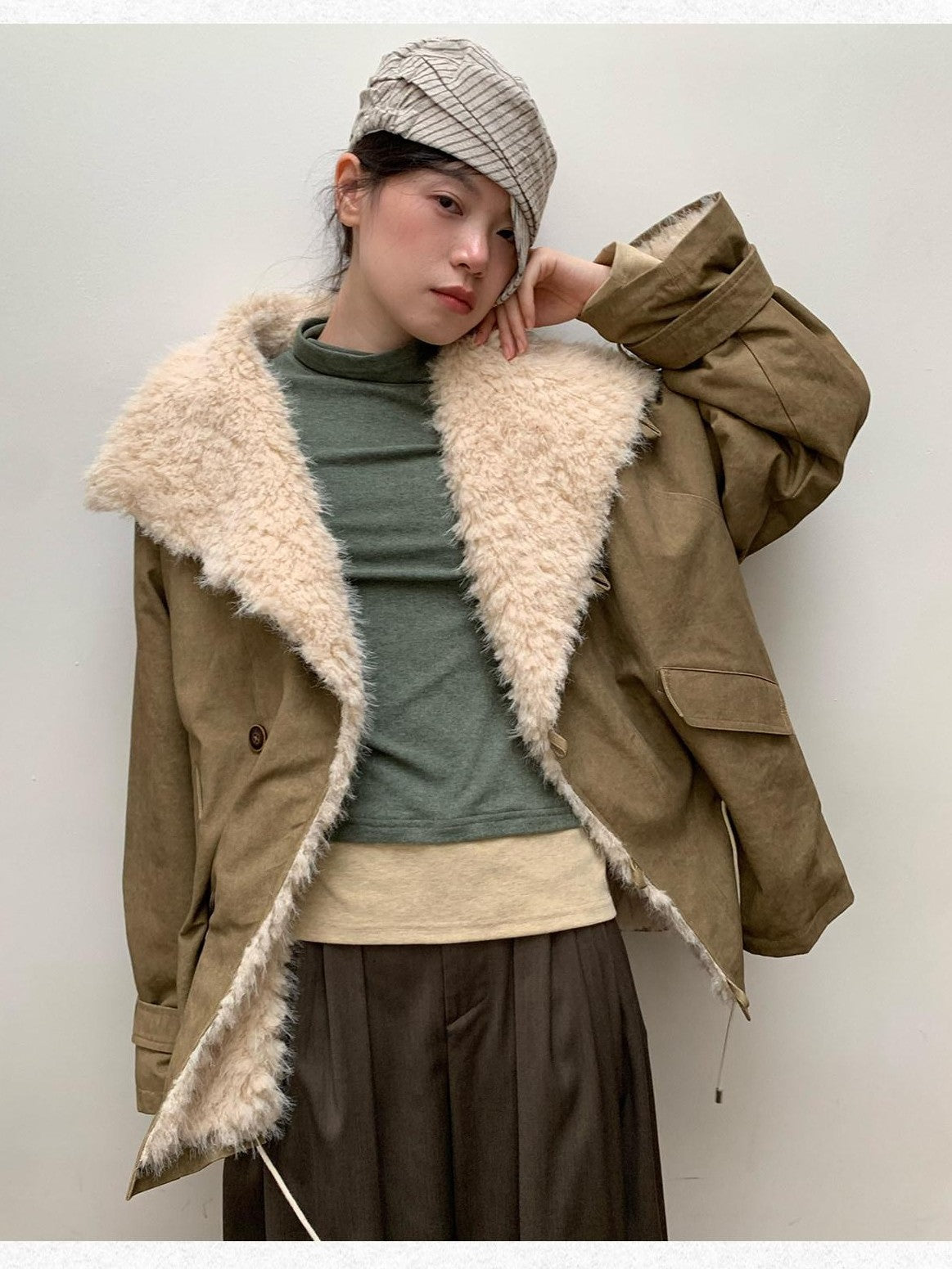 Dorydory Oversized Lapel Distressed Vintage Warm Women&