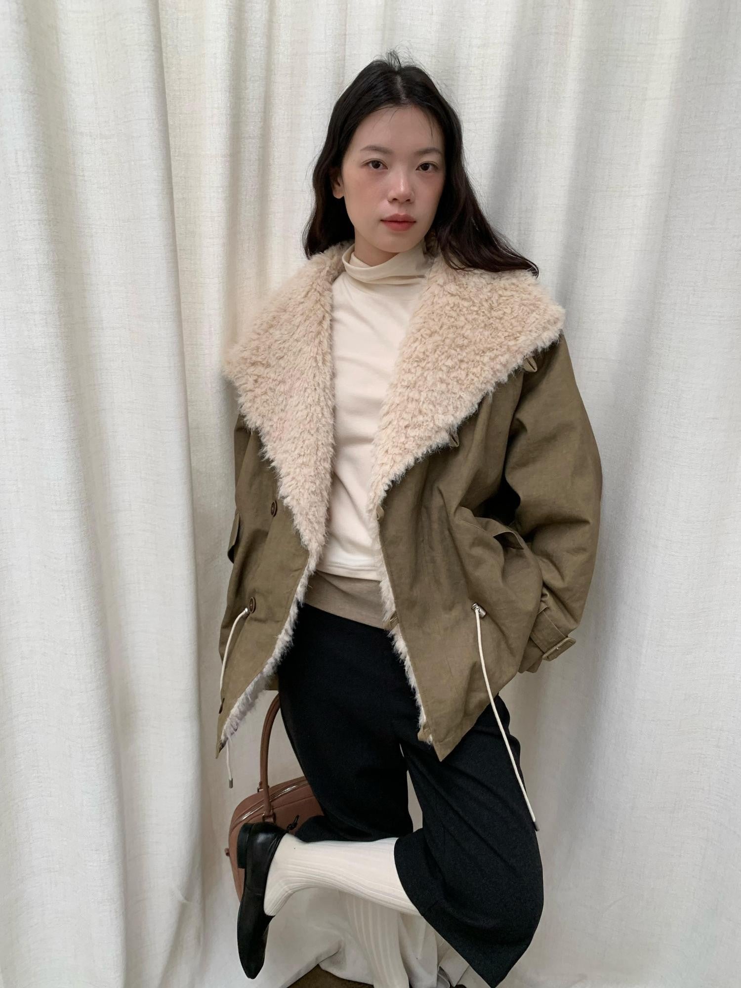 Dorydory Oversized Lapel Distressed Vintage Warm Women&